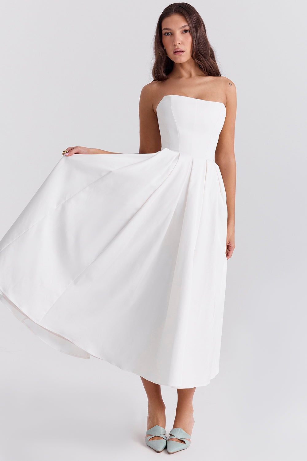 Elize White Strapless Midi Dress