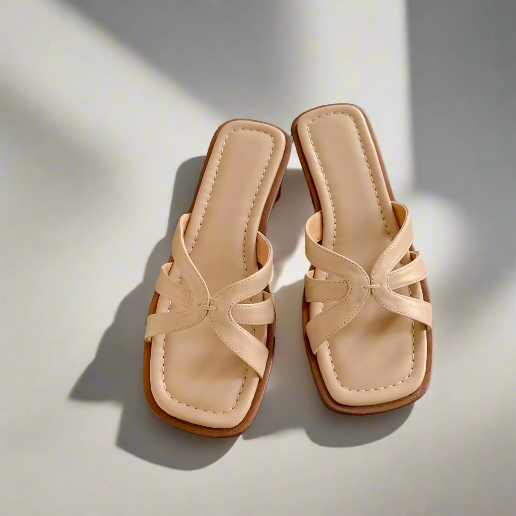 Nandi Beige Flat Mule Sandals