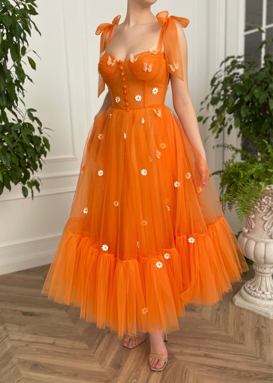 Emma Orange Ruffle Dress