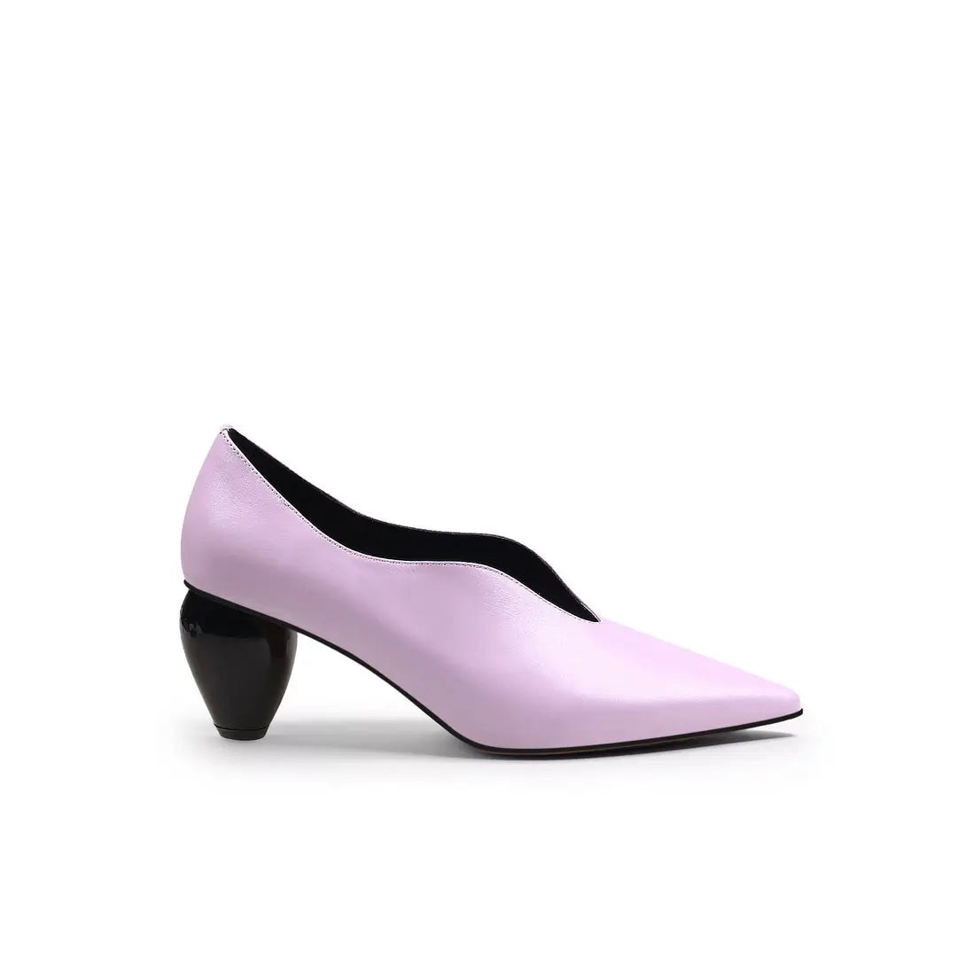 Breigh Lilac Curved Shaped Leather Pumps   Queen Sheila Brand