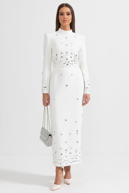 Carmen White Diamond Embellished Two Piece Dress