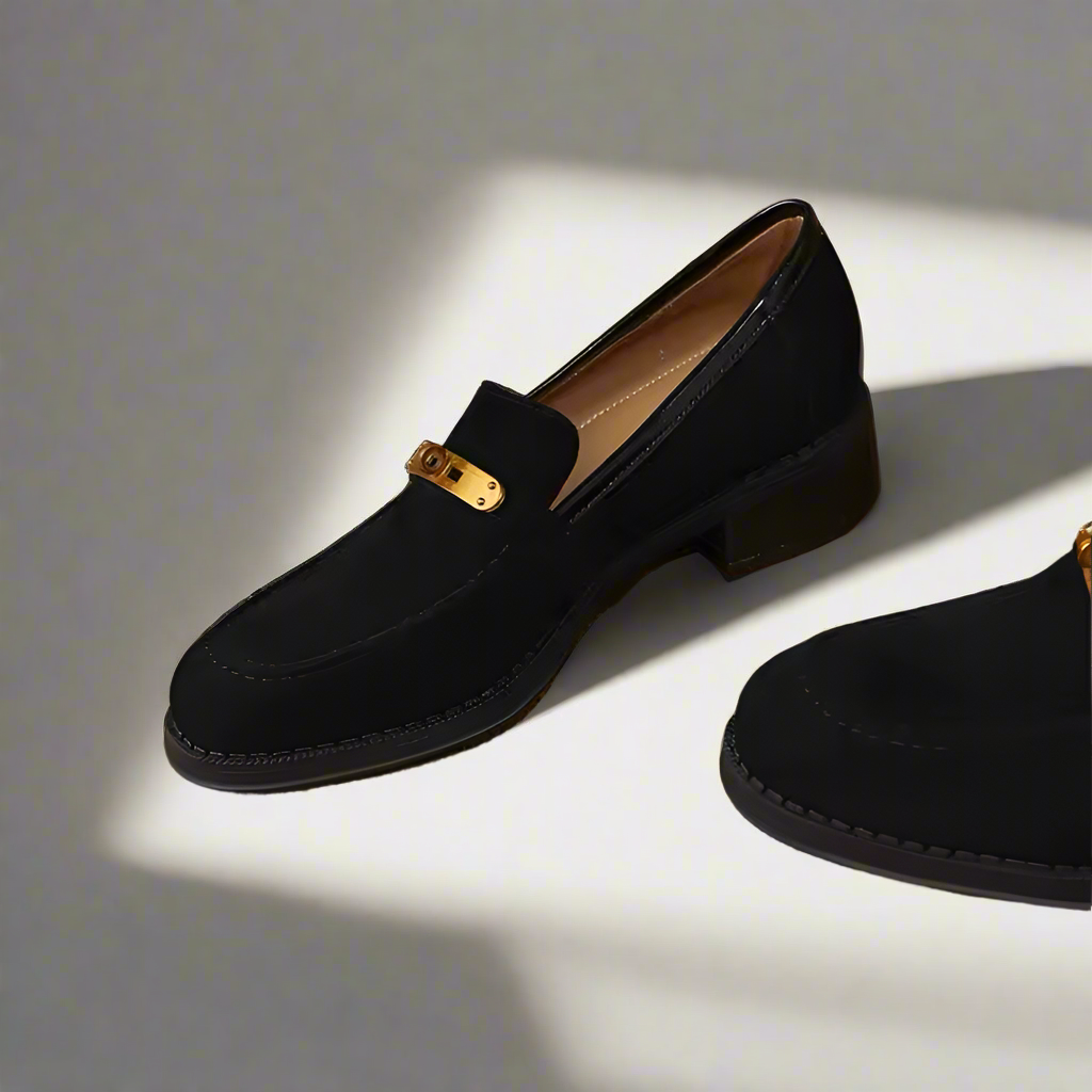 Kara Black Leather Kid Suede Loafers