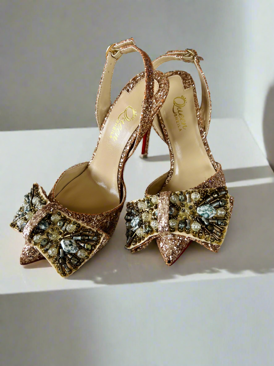 Eden Champagne Glitter Bow-Tie Sandals