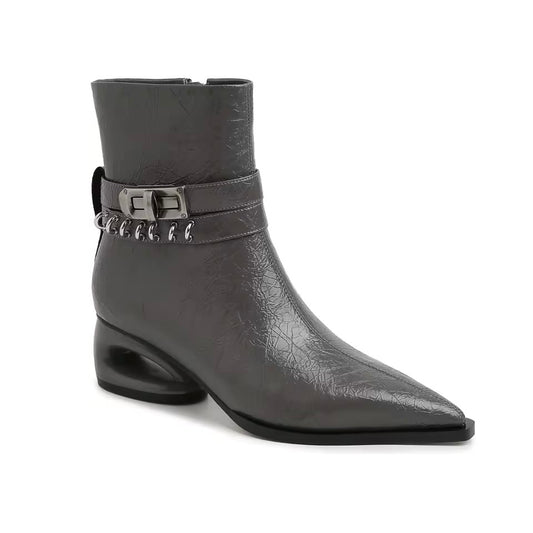 Tiffany Crinkly Grey Ankle Boots