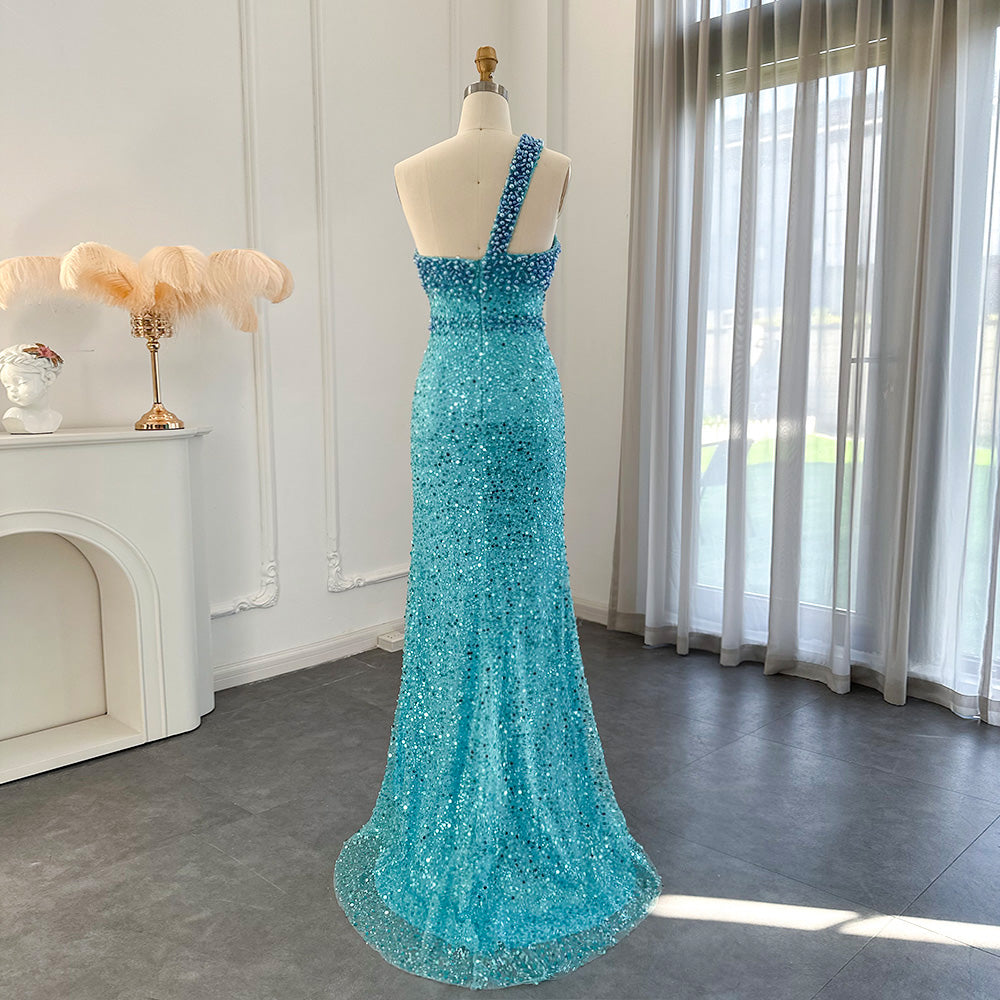 Amina Turquoise One Shoulder Mermaid Evening Dress