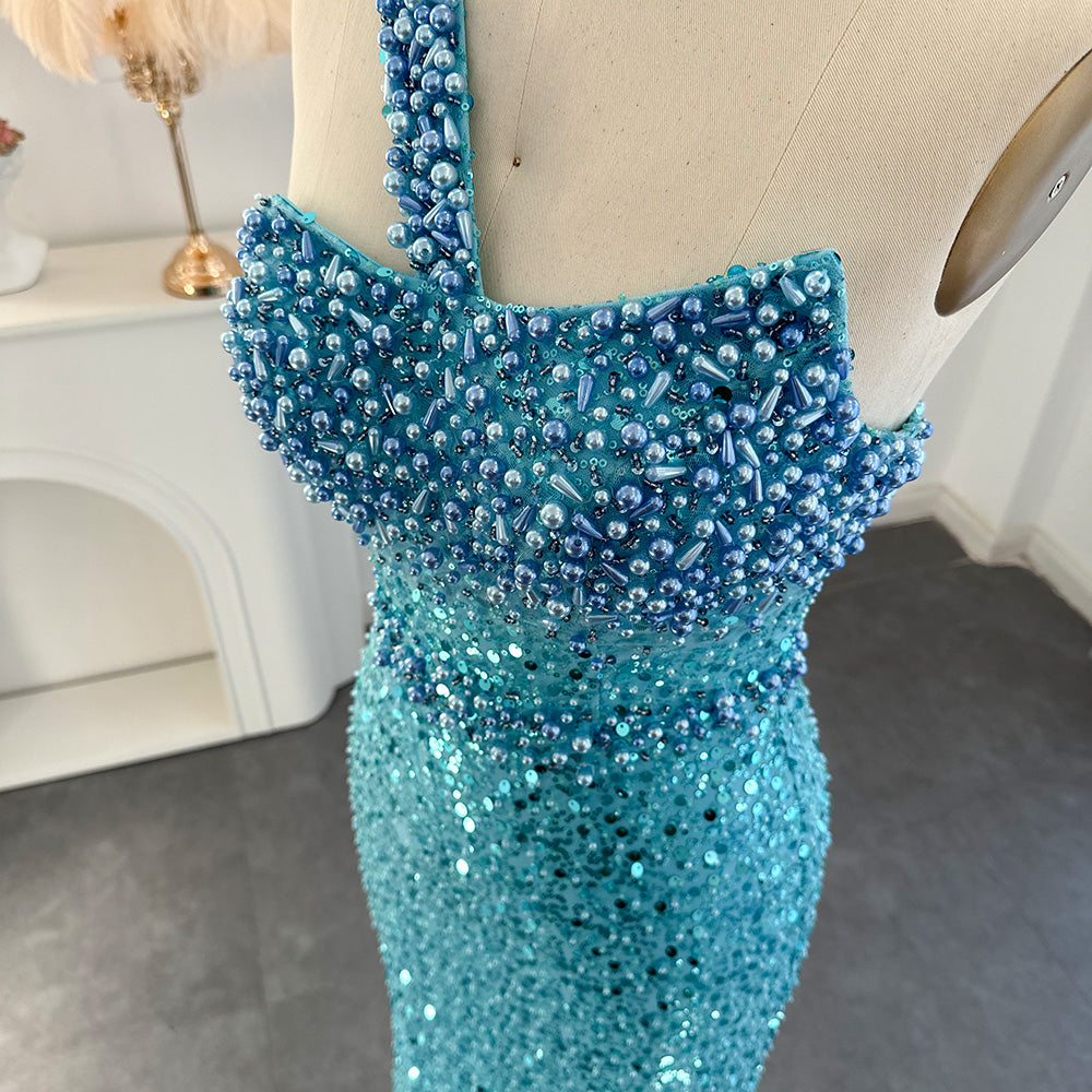 Amina Turquoise One Shoulder Mermaid Evening Dress