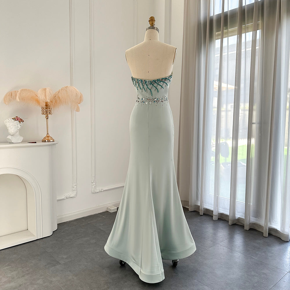 Rachel Strapless Turquoise Sequin Embellished Evening Dress