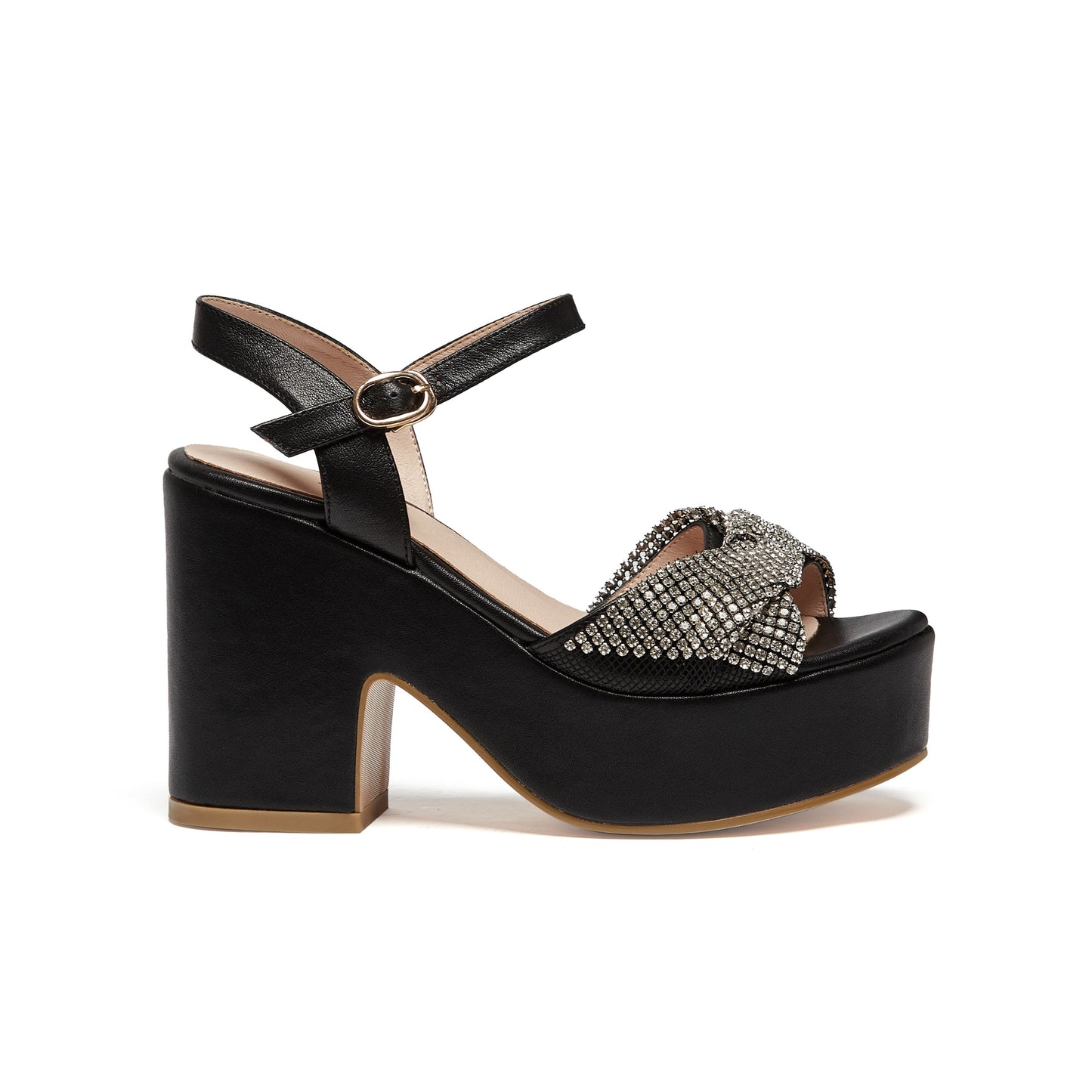 Jackie Black Crystal Embellished Platform Sandals