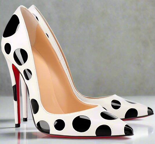 Dancy Black And White Polka Dot Heels