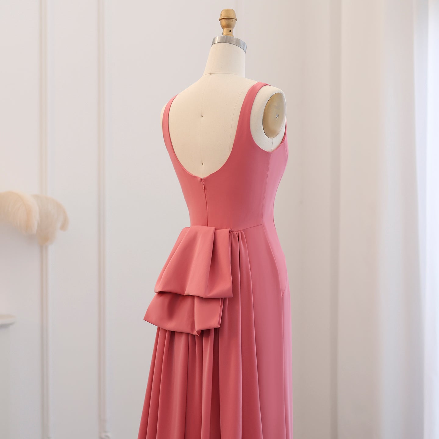 Caroline Coral Pink Scalloped Butterfly Evening Dress