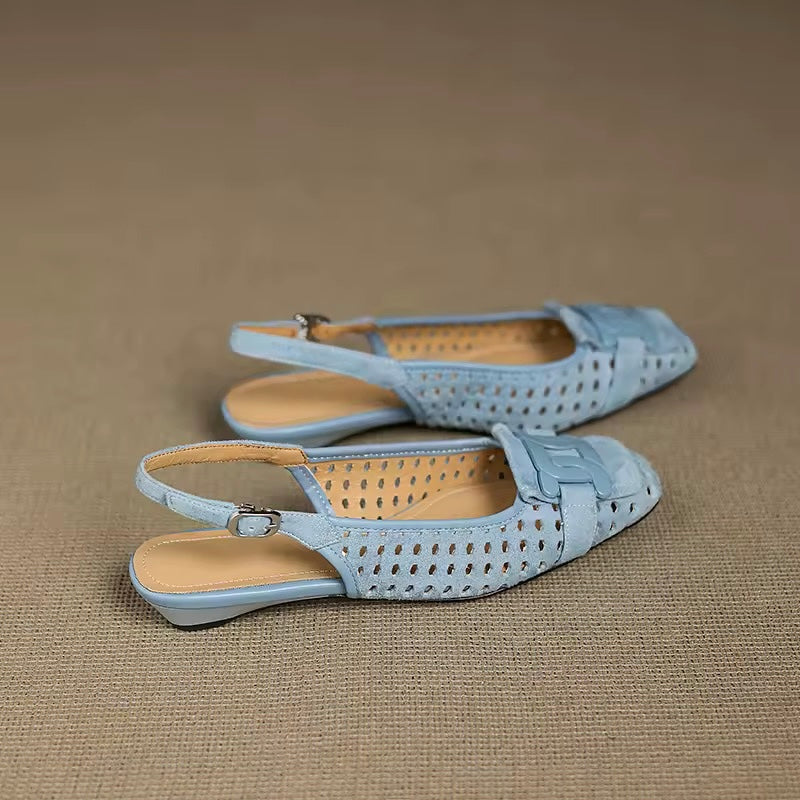 Crochet Blue Leather Buckle Slingback Pump