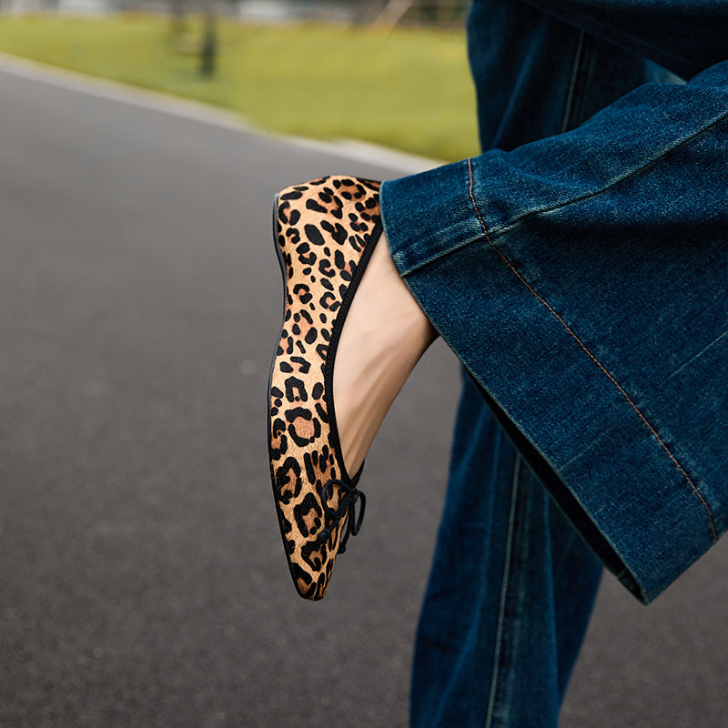Clara Round Toe Leopard Print Ballerina Pumps