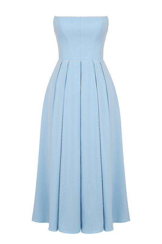 Elize Tuscan Blue Strapless Midi Dress