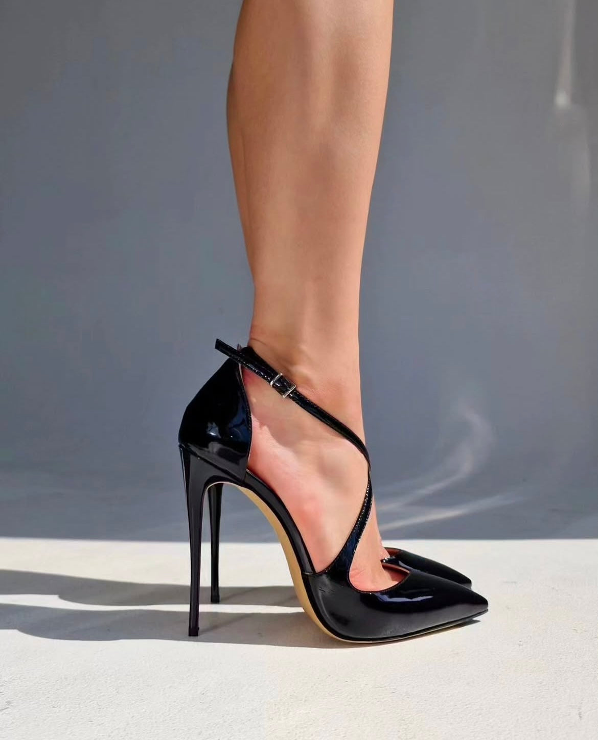 Edna Front Cross Straps Black Heels