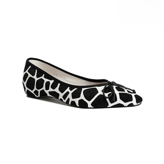 Clara Round Toe Cow Print Ballerina Pumps