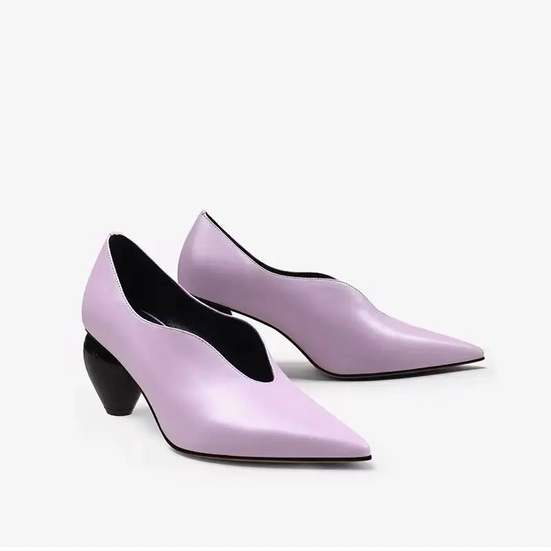 Breigh Lilac Curved Shaped Leather Pumps   Queen Sheila Brand