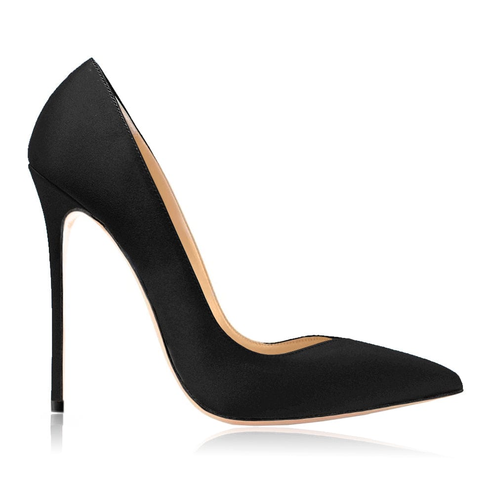 Alima Black Satin Leather Heels