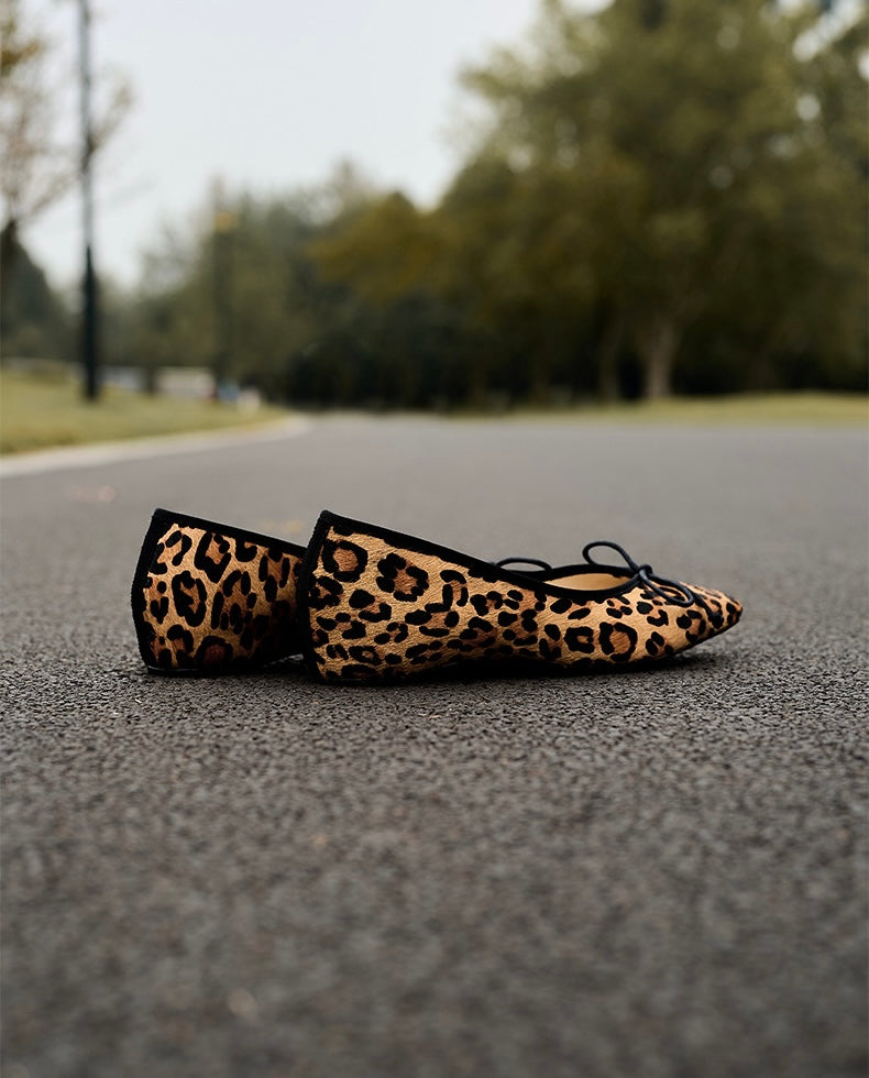 Clara Round Toe Leopard Print Ballerina Pumps
