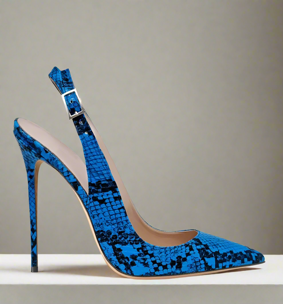 Eve Blue Python Print Slingback Sandals