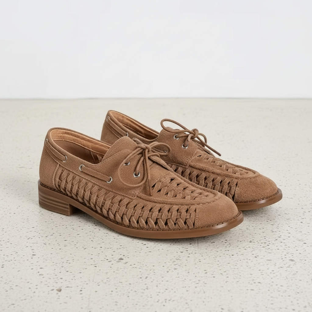 Ruth Tan Woven Suede Lace-up Loafers