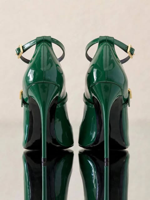 Amanda Emerald Green Patent Leather Double Strap Heels
