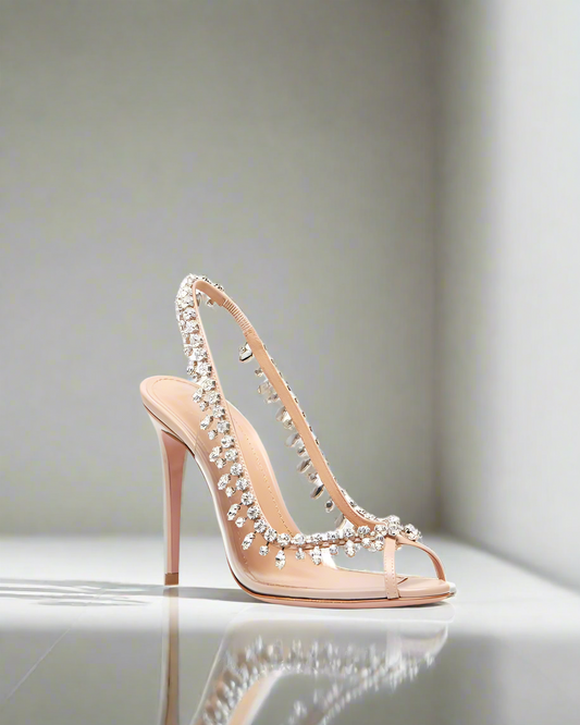 Uriel Nude Crystal Open Toe Sandals