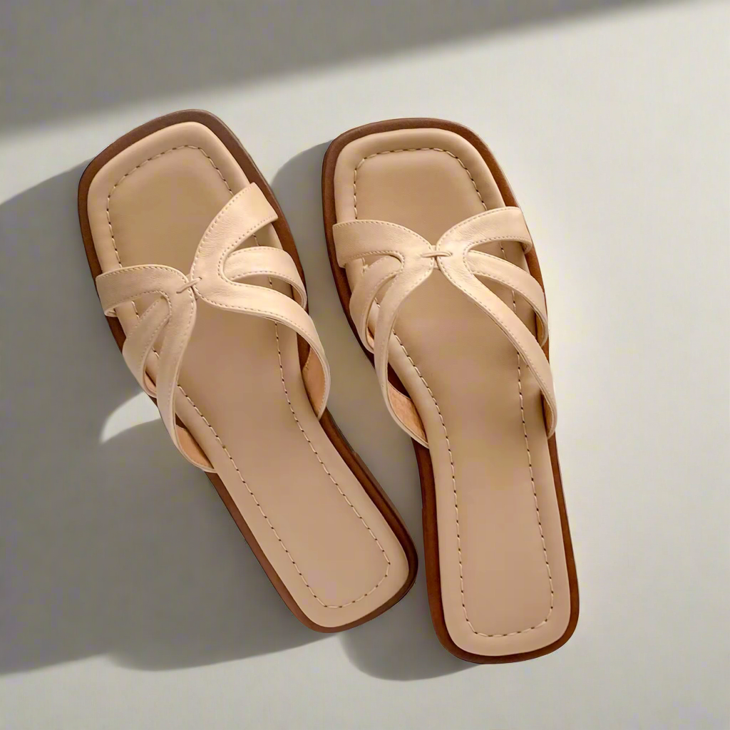 Nandi Beige Flat Mule Sandals