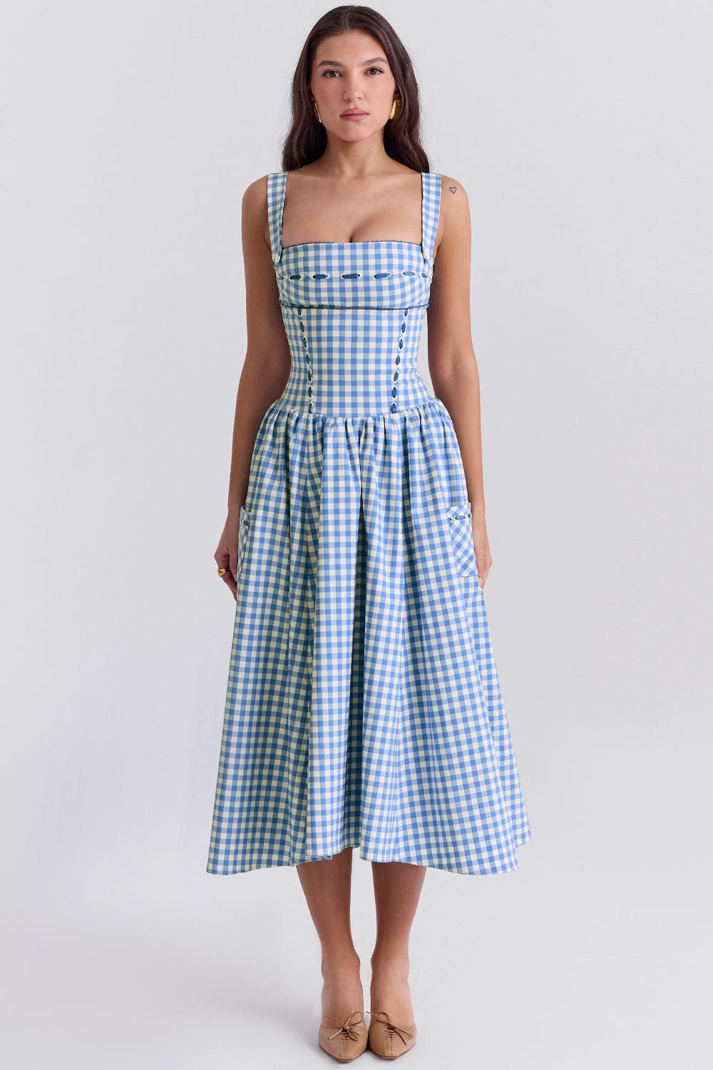 Lael Blue Gingham Midi Dress