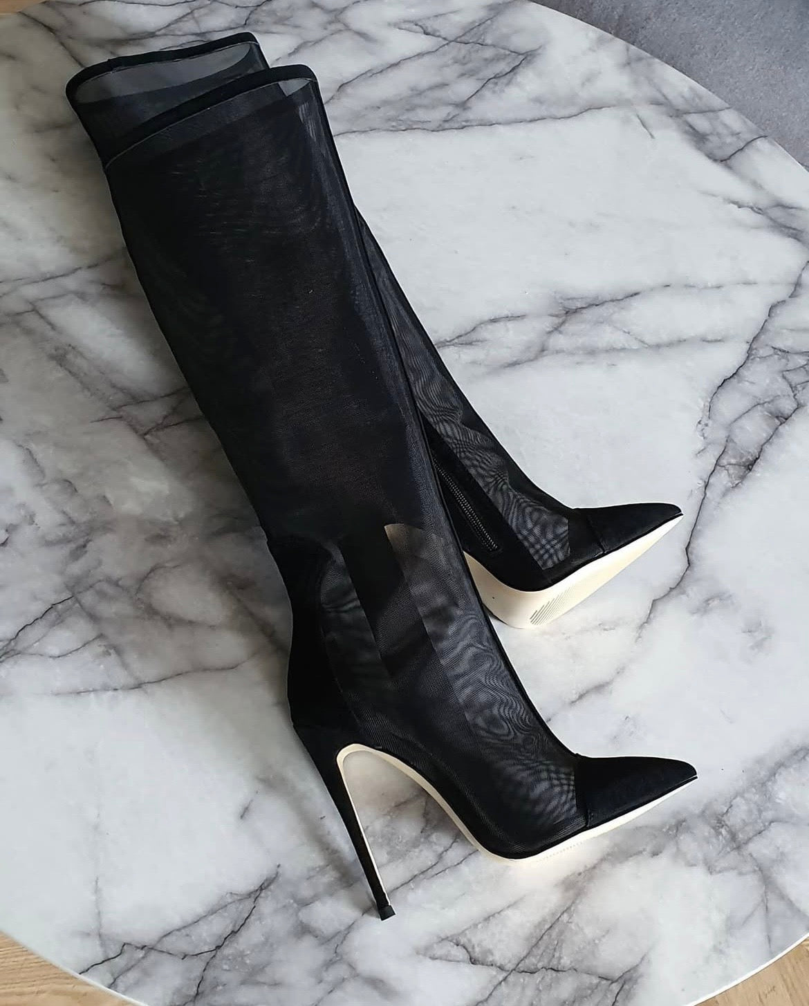 Kiara Black Mesh Knee High Boots