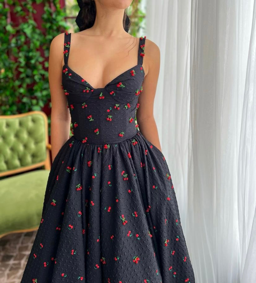 Maeve Cherry Brocade Midi Dress