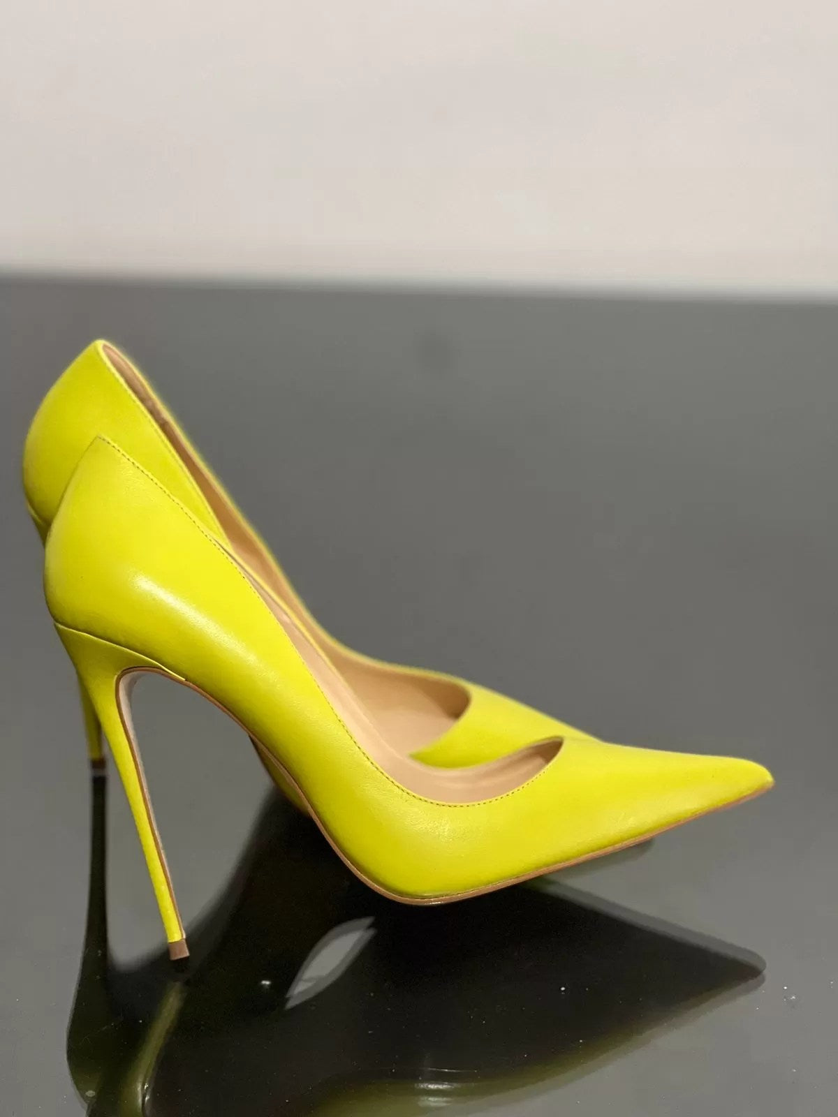 Gabriella Matt Lime Leather Heels 