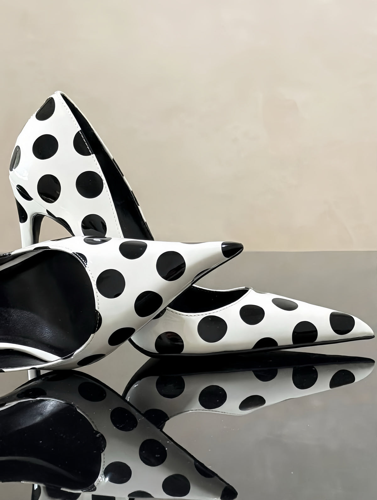 Marcella White & Black Polka-Dot Pointed Toe Heels