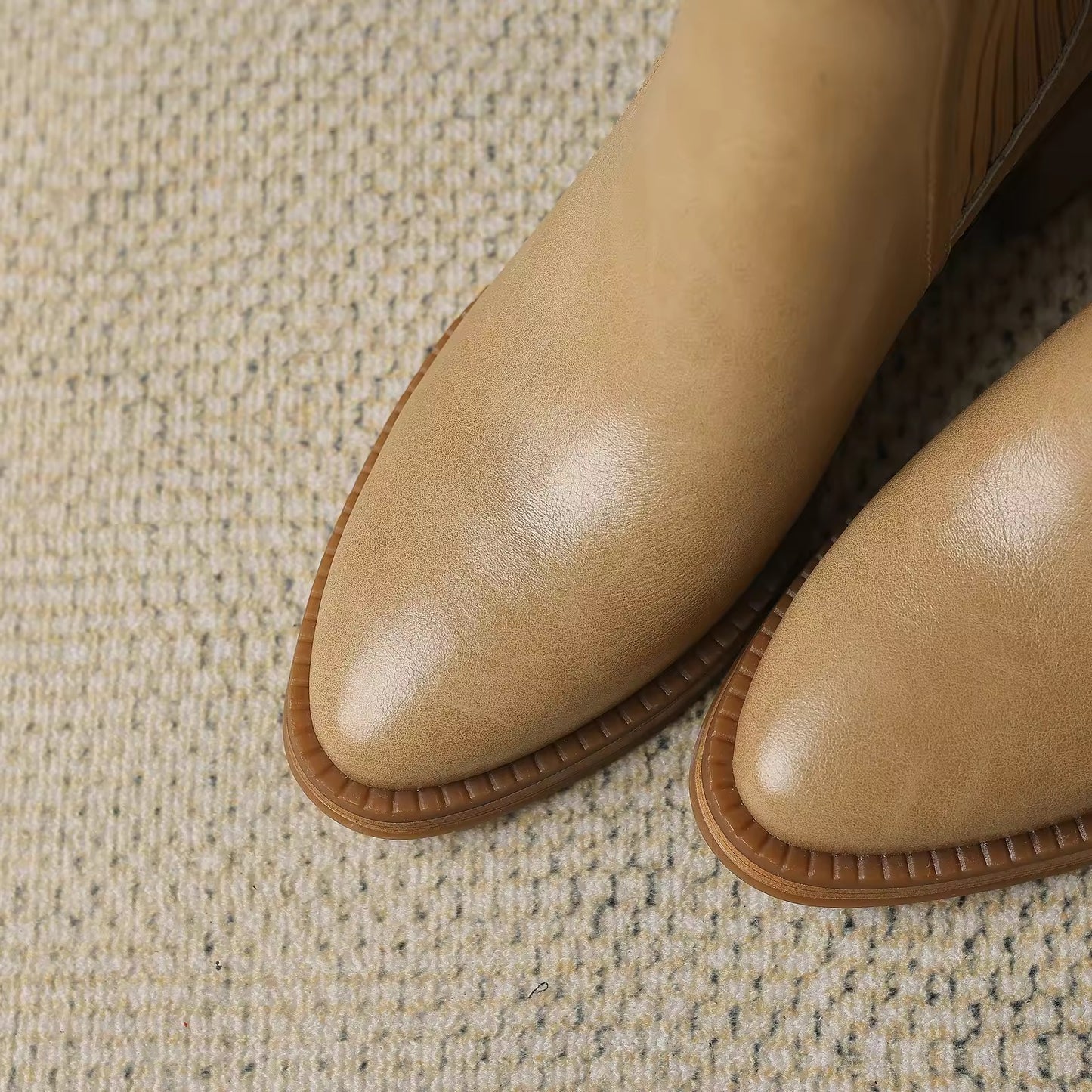 Athaliah Beige Leather Knit Patch Boot