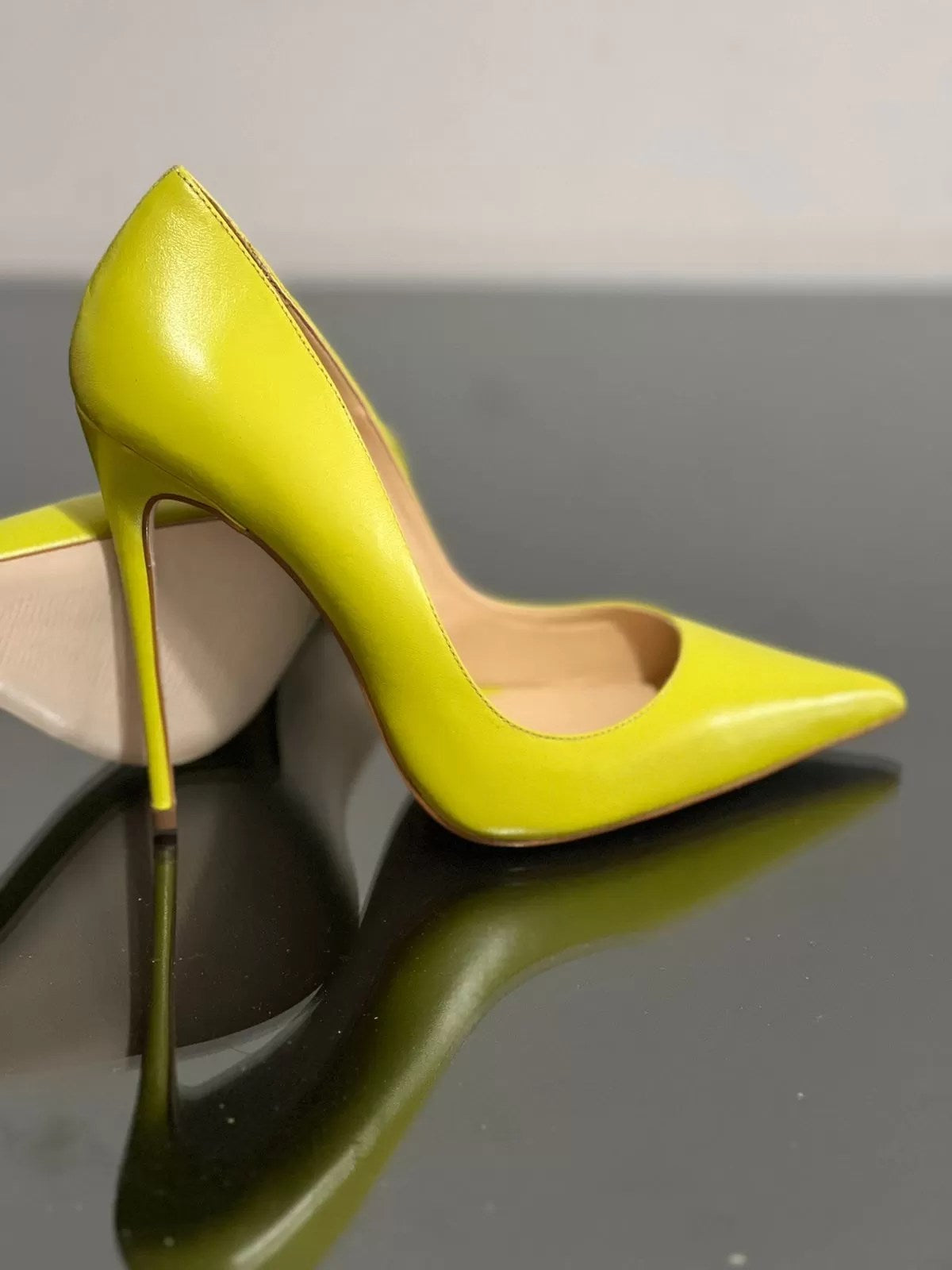 Gabriella Matt Lime Leather Heels 