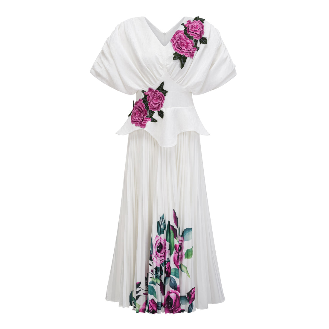 Queen Sheila White Rose Appliqué Maxi Dress