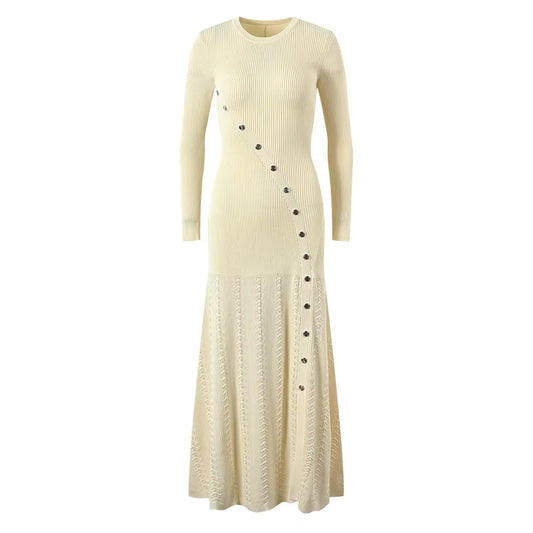Sarah Button Embellished Knitted Midi Dress