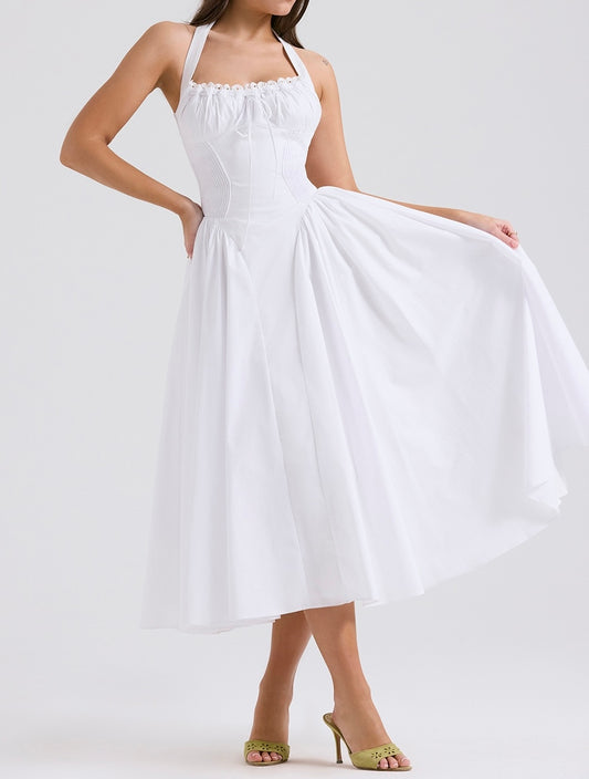 Christina White Halter Midi Dress