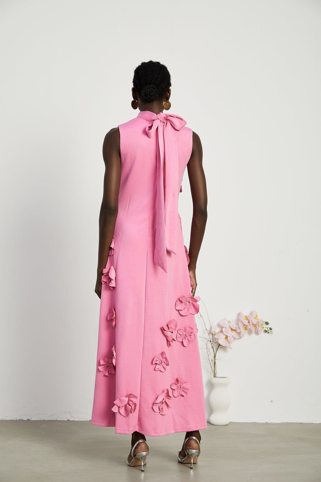 Nicolette Pink Faux-Flower Embellished Maxi Dress