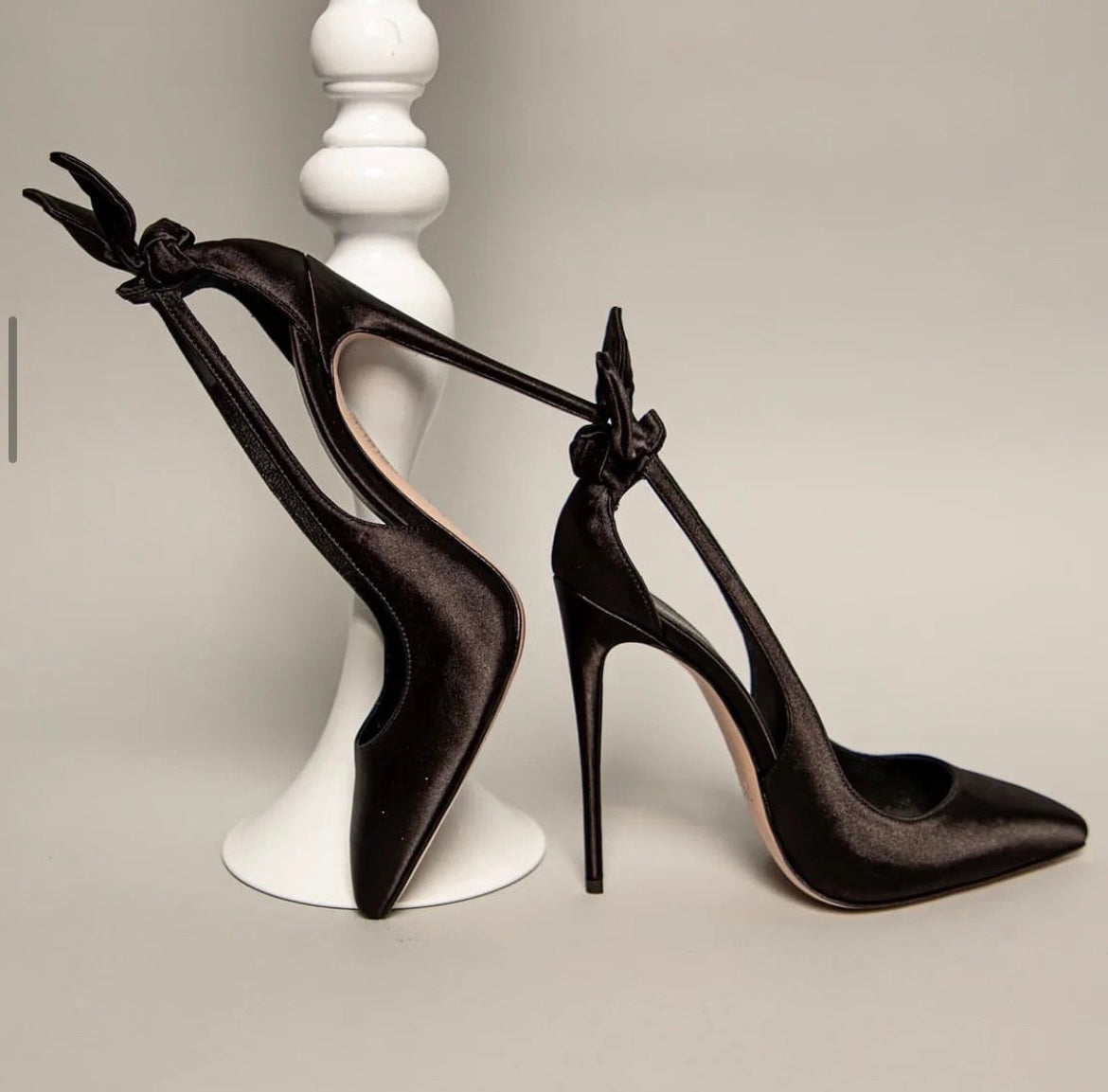 Seraphina Black Satin Bow tie Heals