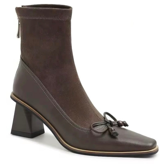 Alya Square Dark Brown Ankle Boots