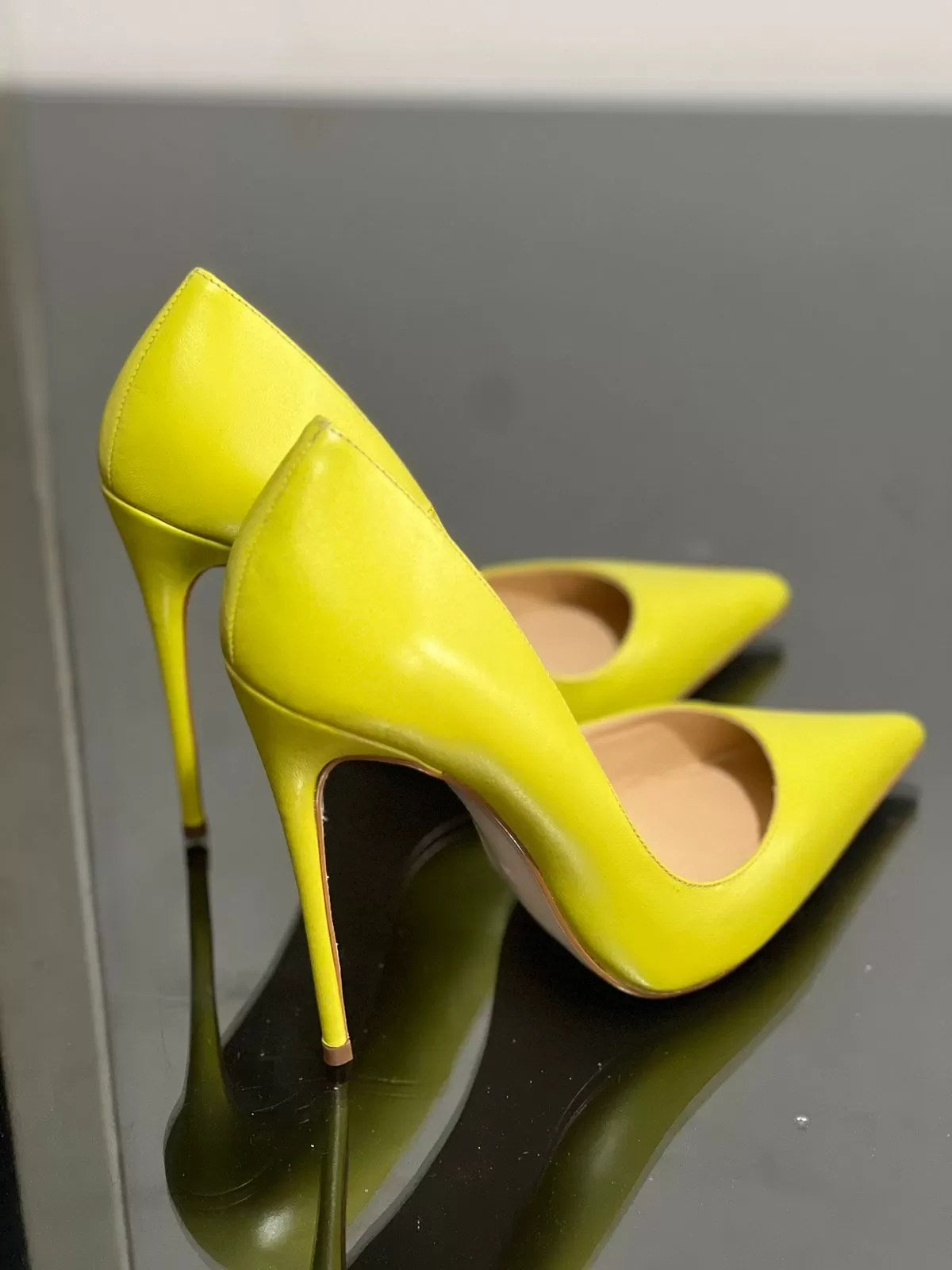 Gabriella Matt Lime Leather Heels 
