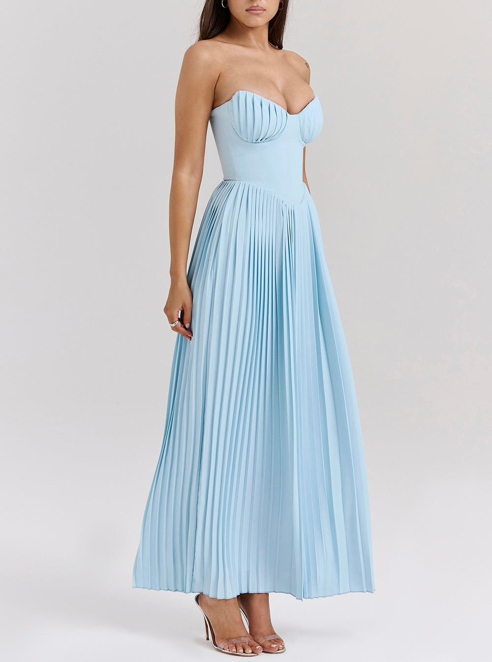 Zienna Blue Pleated Maxi Dress