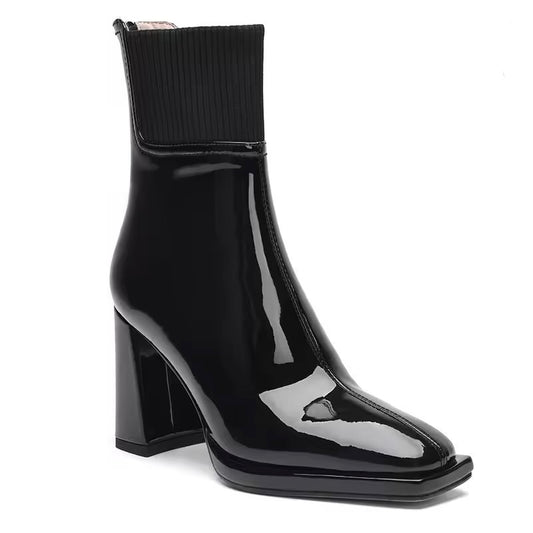 Ziva Black Patent Leather Ankle Boots