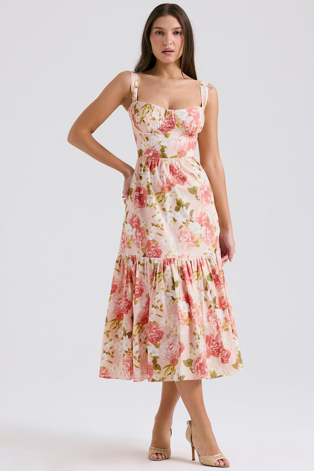 Raphaelle Pink Peony Print Midi Sundress