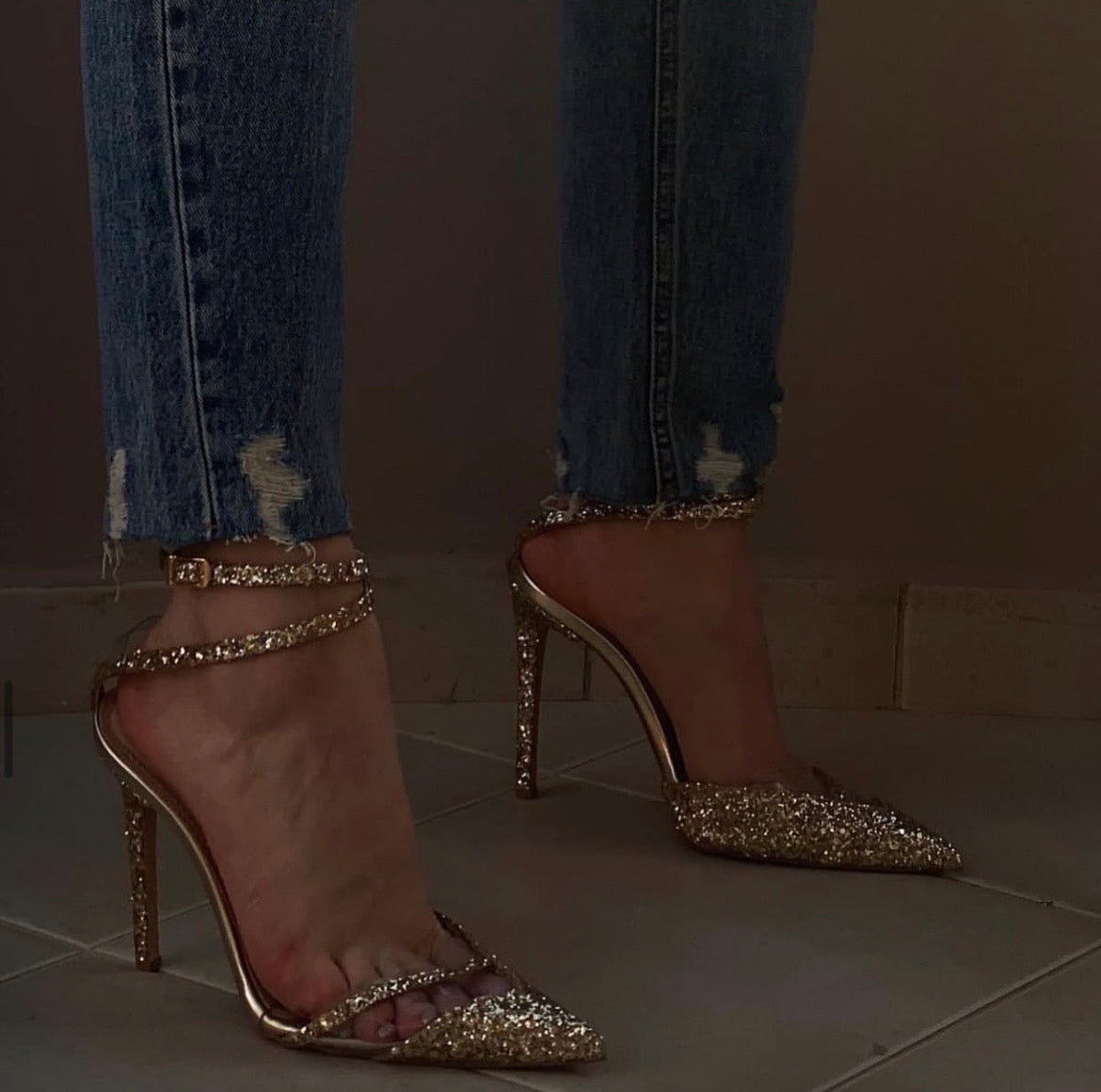 Judith Sparkling Gold Glitter Heels