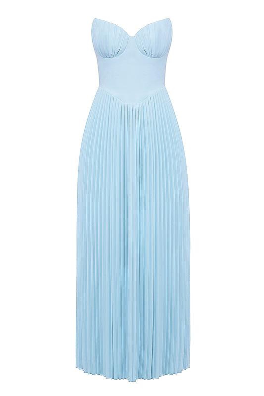 Zienna Blue Pleated Maxi Dress