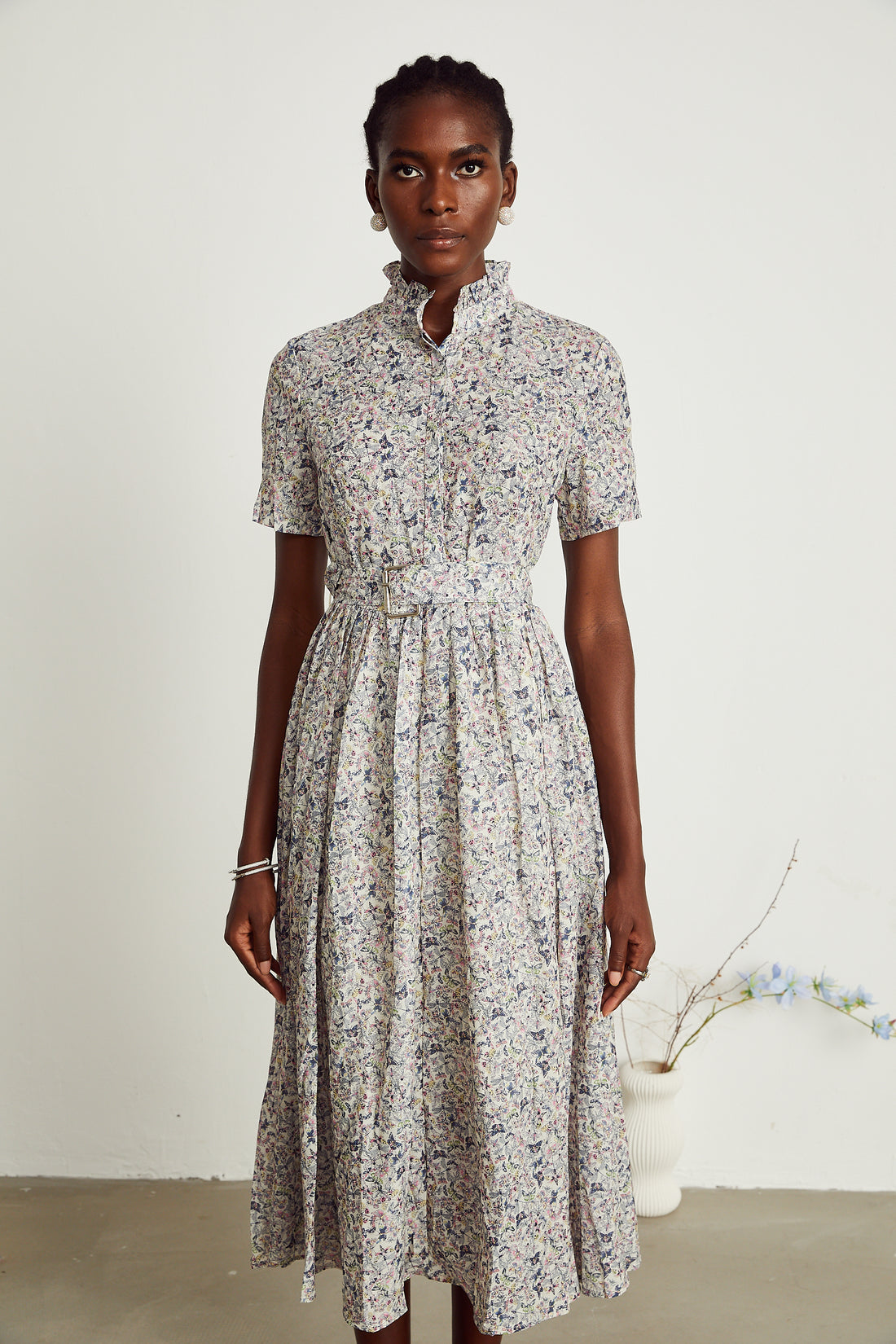 Emily ButterFly-Print Belted Midi Dress