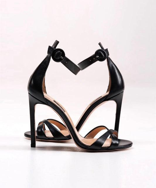 Celestia X Matt Black Leather Sandals