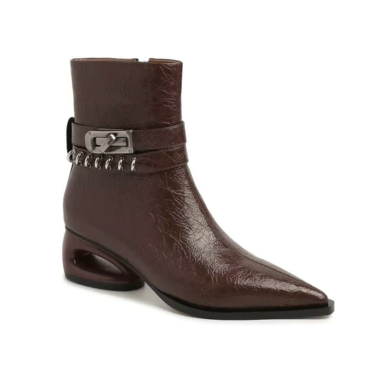 Tiffany Crinkly Brown Ankle Boots