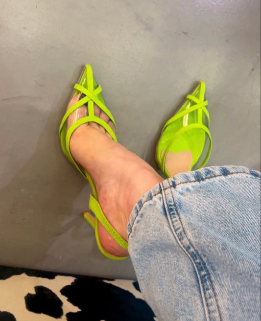 Khalidah Lime Slingback PVC Flock Leather Sandals